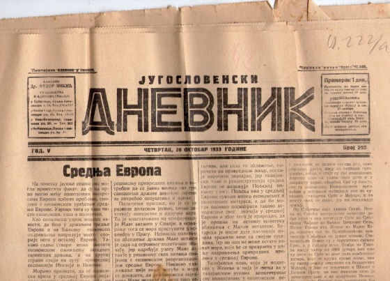 Novine-Jugoslavenski-dnevnik-Subotica-1933-broj-250